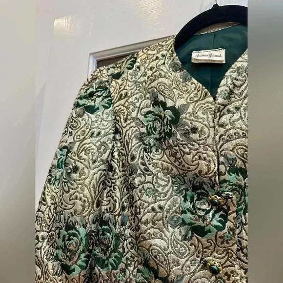 Vintage Neiman Marcus Gold Metallic Shimmer Rose 80’s Rock Glam Blazer Size 8 M - Picture 3 of 16